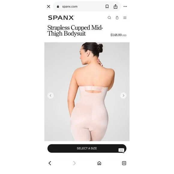 Spanx Suit Your Fancy Strapless Cupped Mid-Thigh Bodysuit Champagne L 10156R NWT - Picture 5 of 12